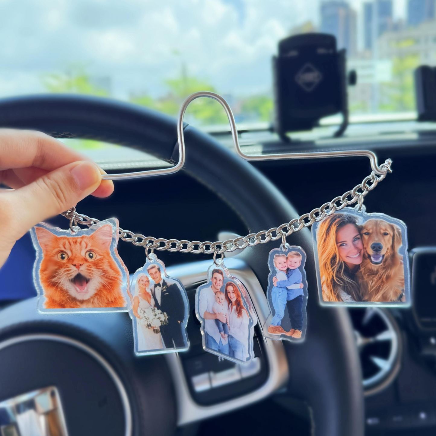 Breloques Personnalisées Pour Voiture, Accessoires De Rétroviseur Pour Femmes, Ornement Photo, Décoration Auto, Idée Cadeau Originale, Jolis Accessoires De Voiture - MyFaceSocksFR