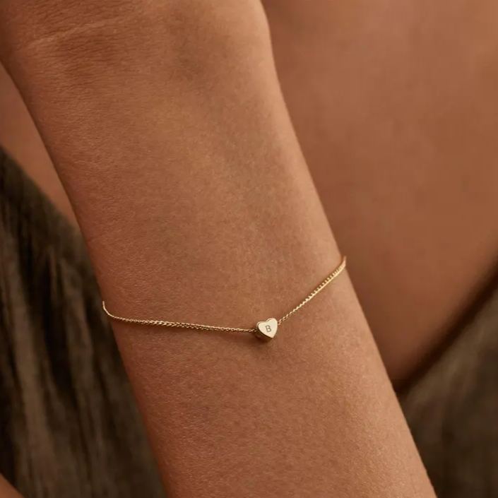 Bracelet Minimaliste À Breloque Cœur 3d, Bracelet Personnalisé Avec Initiale, Bracelet Avec Lettre Gravée, Bracelet En Or, Bijou Du Quotidien, Cadeau De Saint-valentin - MyFaceSocksFR