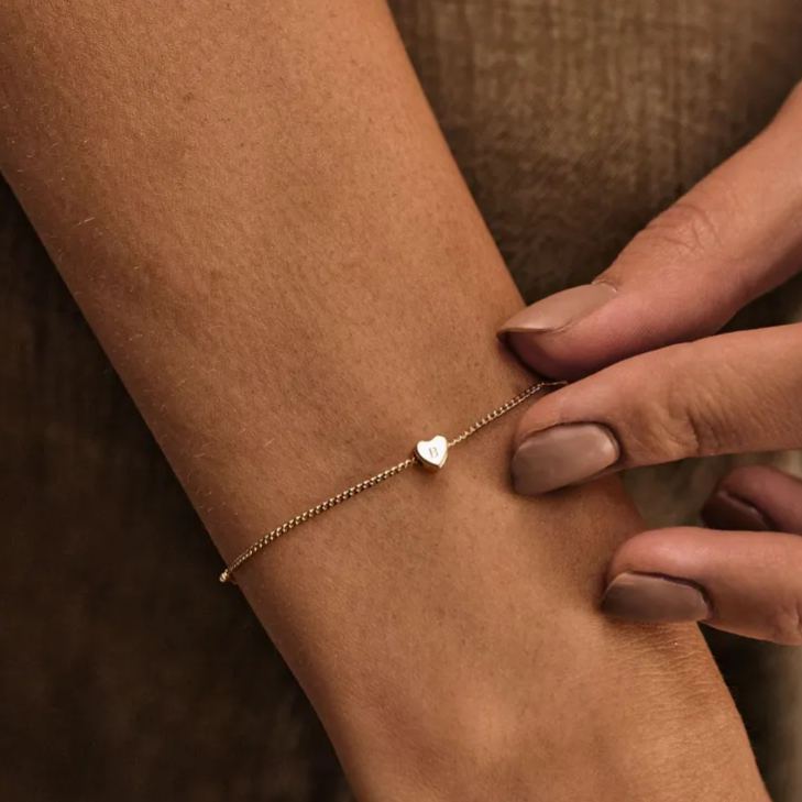 Bracelet Minimaliste À Breloque Cœur 3d, Bracelet Personnalisé Avec Initiale, Bracelet Avec Lettre Gravée, Bracelet En Or, Bijou Du Quotidien, Cadeau De Saint-valentin - MyFaceSocksFR