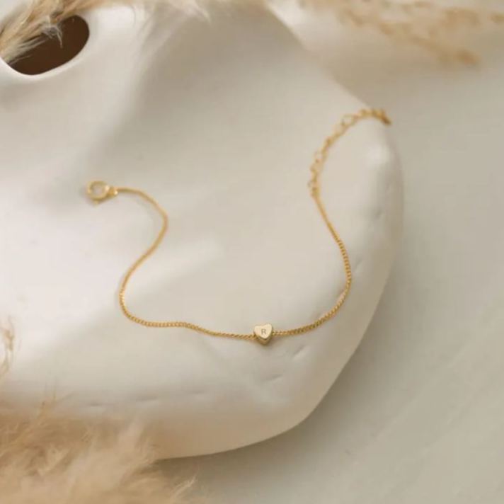 Bracelet Minimaliste À Breloque Cœur 3d, Bracelet Personnalisé Avec Initiale, Bracelet Avec Lettre Gravée, Bracelet En Or, Bijou Du Quotidien, Cadeau De Saint-valentin - MyFaceSocksFR
