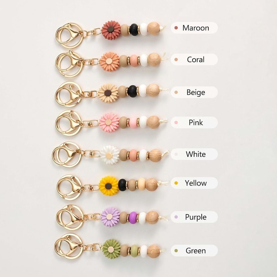 Porte-clés Marguerite Fait Main Avec Perles, Porte-clés Personnalisé Avec Nom, Joli Bijou De Sac, Cadeau De Rentrée Scolaire Ou D'amitié - MyFaceSocksFR