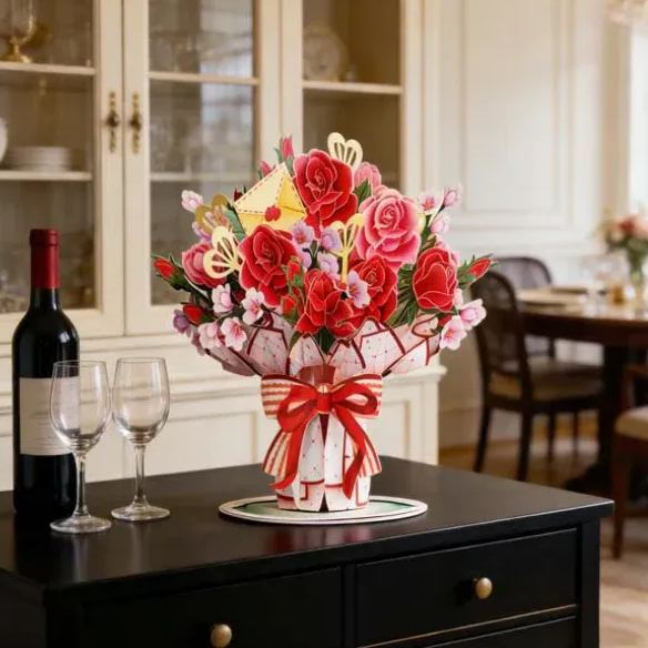 Carte Pop-up 3d Fleur Éternellement Fleurie – Message D'amour Personnalisé Et Floraison Éternelle - MyFaceSocksFR