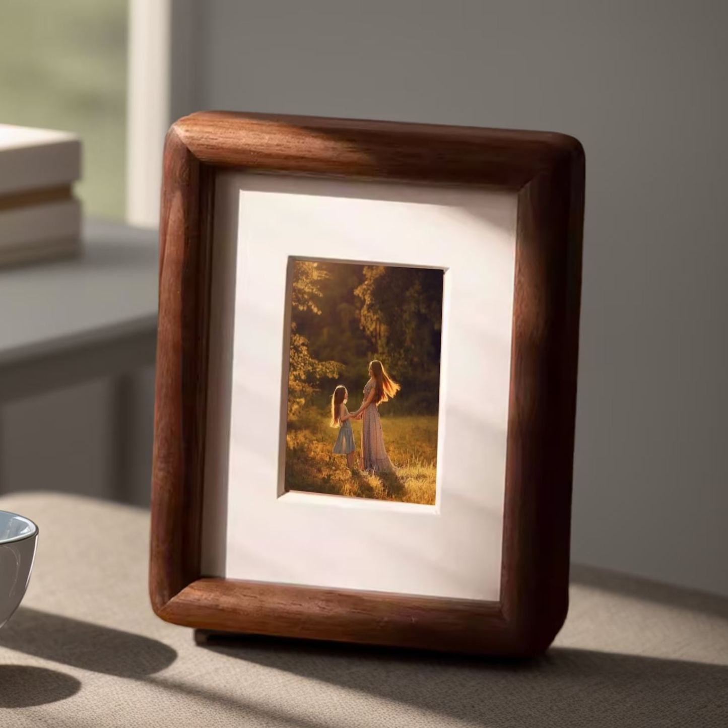 Mini Wooden Photo Frame, Family Photo Frame, Walnut Portraits Frame, Custom Picture Frame Family Anniversary Gift, Printing Picture - MyFaceSocksFR