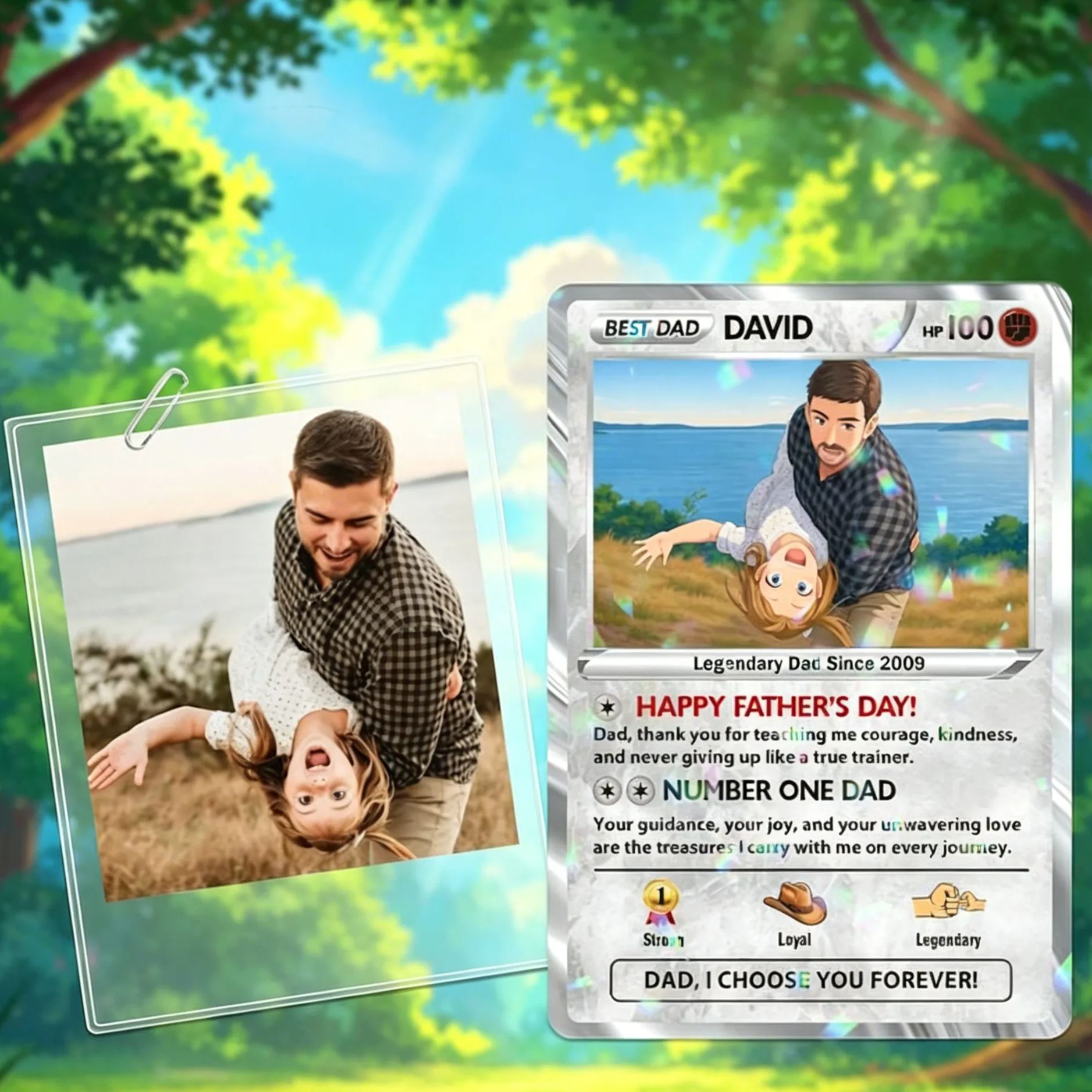 Carte Poke personnalisée pour la fête des Pères, carte Poke Anime Dad personnalisée, cadeau de la fête des Pères, carte Anime personnalisée, cadeau papa joueur, cadeau pour mari