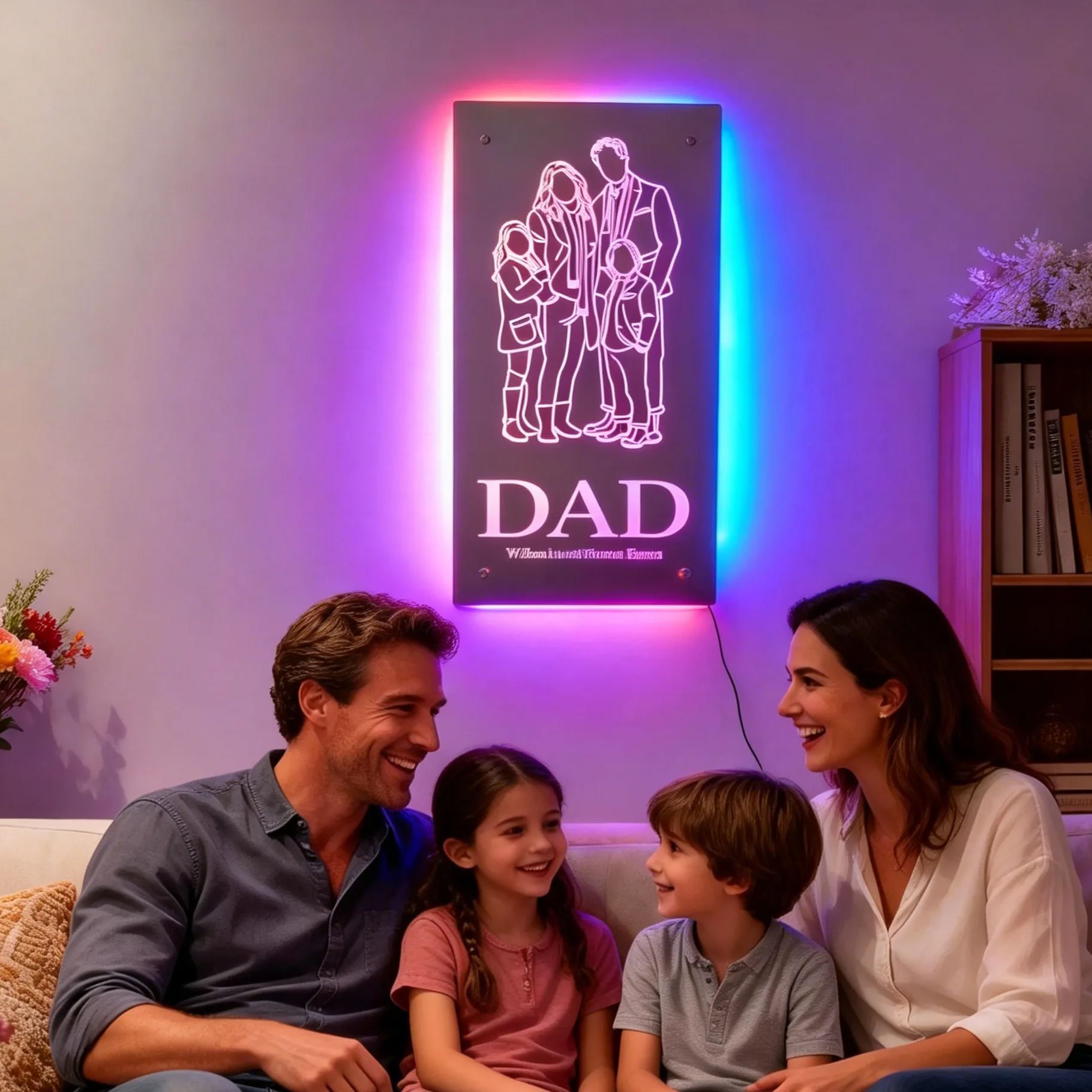 Miroir Photo personnalisé avec Silhouette, lumière, cadeau commémoratif de famille personnalisé pour papa, cadeau de famille