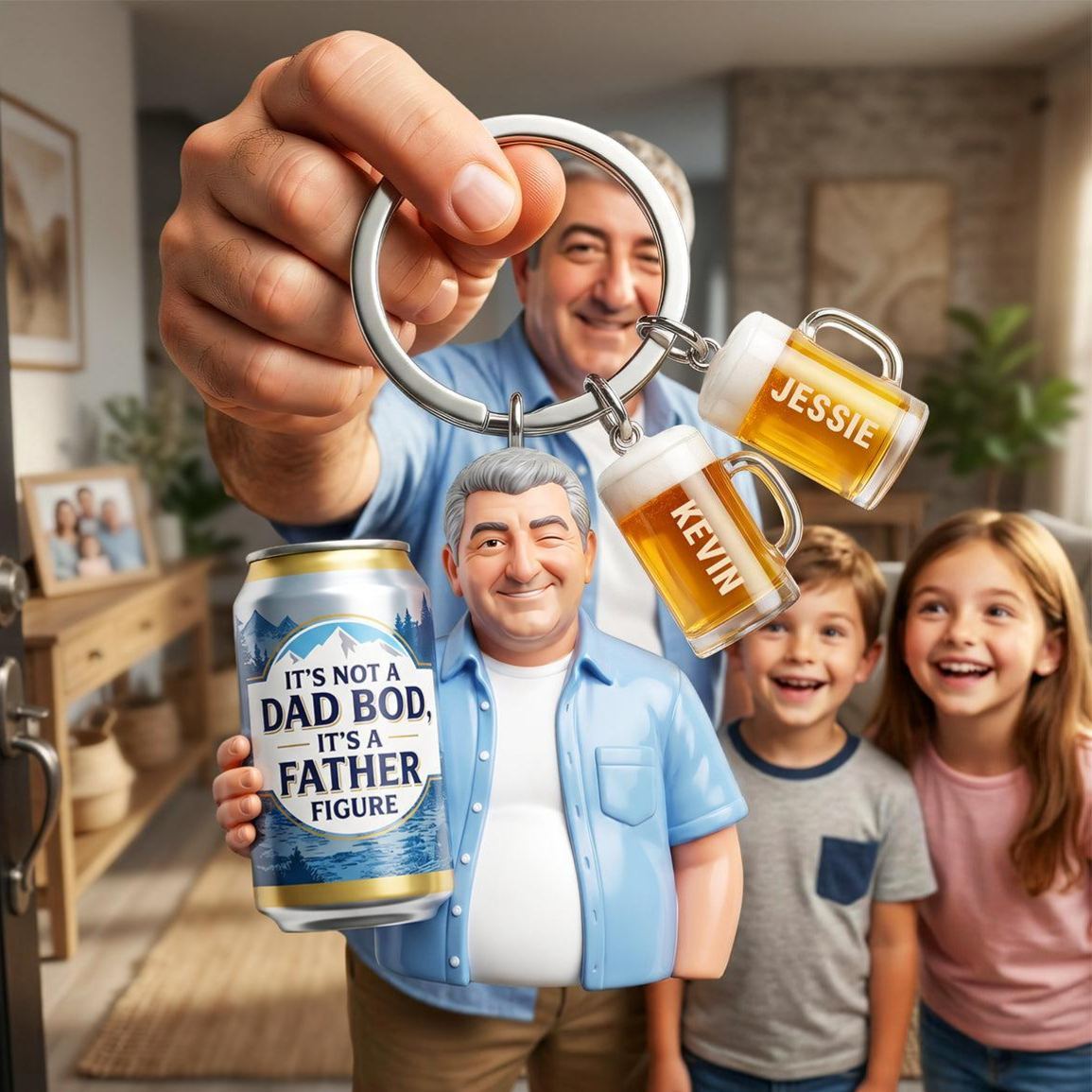 Dad Beer 2D Acrylique Tag Porte-clés - Cadeaux photo personnalisés pour les papas - MyFaceSocksFR
