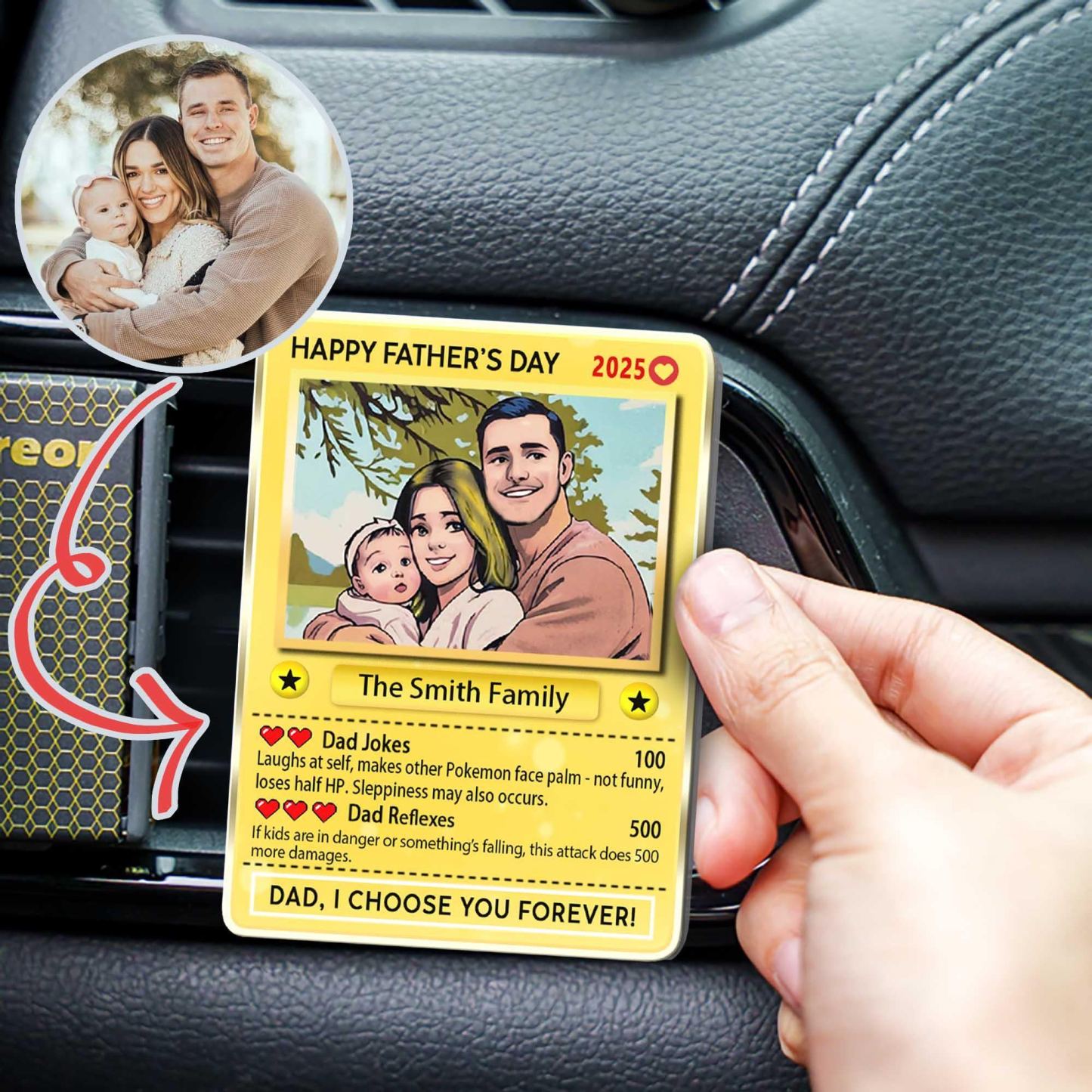 Cadeau personnalisé pour la fête des pères : clip pour visière de voiture avec photo (style carte à collectionner anime) cadeaux pour les papas joueurs - MyFaceSocksFR