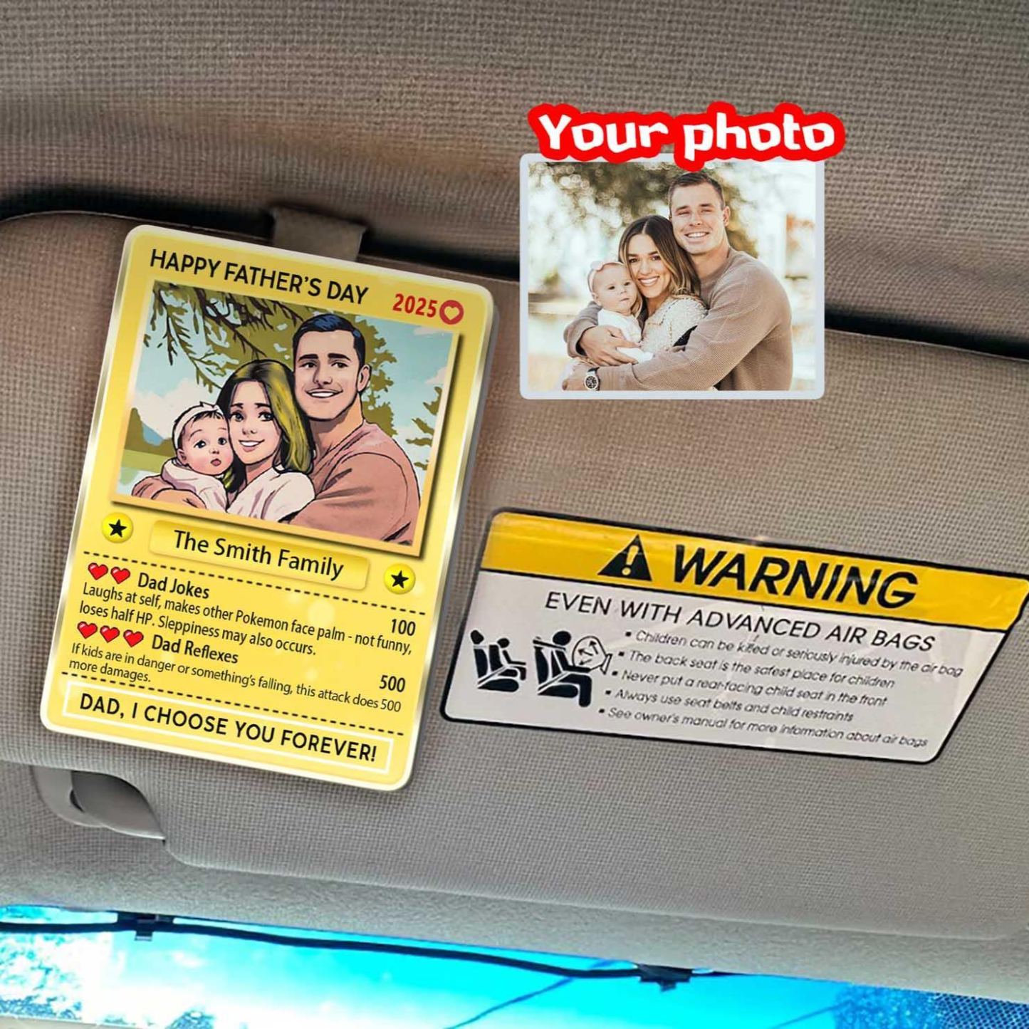 Cadeau personnalisé pour la fête des pères : clip pour visière de voiture avec photo (style carte à collectionner anime) cadeaux pour les papas joueurs - MyFaceSocksFR