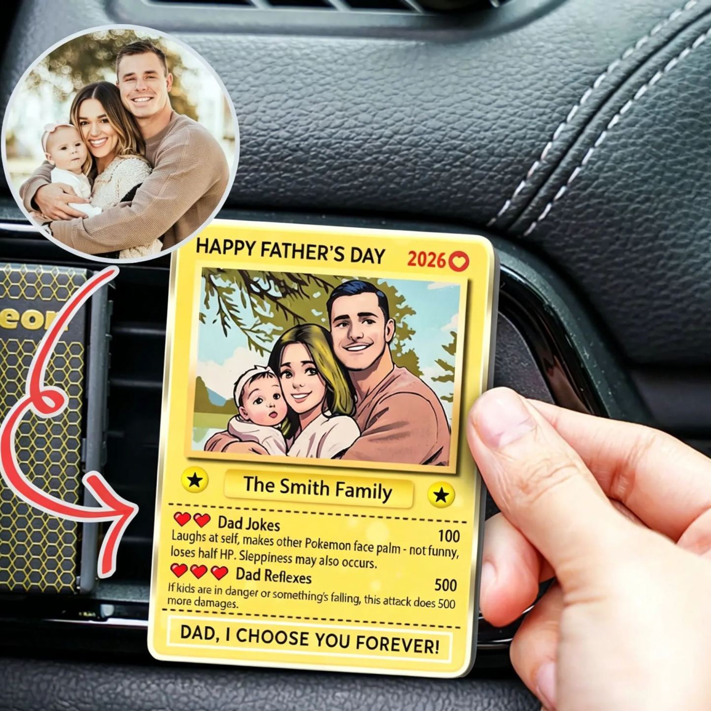 Cadeau personnalisé pour la fête des pères : clip pour visière de voiture avec photo (style carte à collectionner anime) cadeaux pour les papas joueurs - MyFaceSocksFR