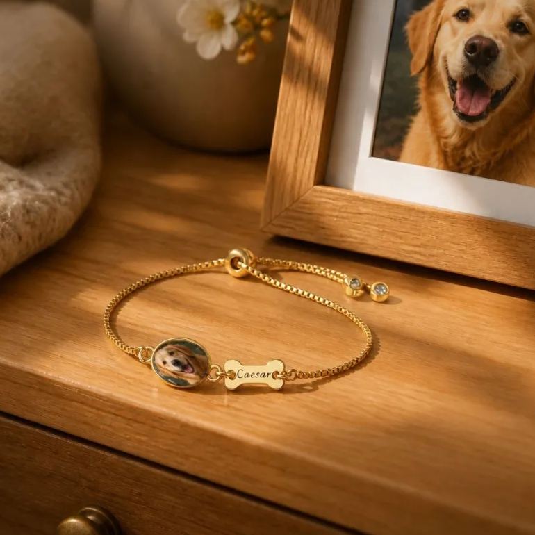 Bracelet Photo Personnalisé Pour Animaux De Compagnie, Gravure De Nom Personnalisée Et Bijoux De Charme Commémoratifs Pour Animaux De Compagnie, Cadeau De Perte De Chat, Souvenir D’animal De Compagnie