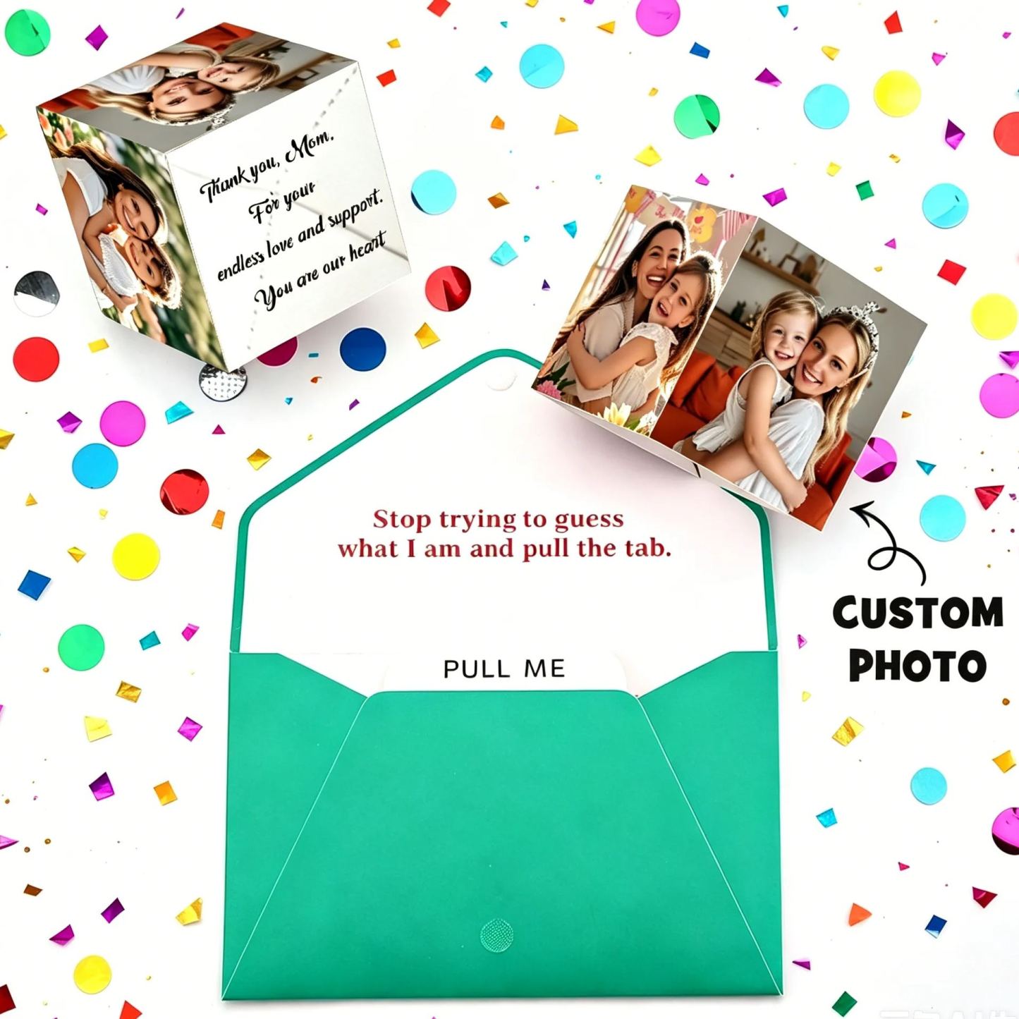 Carte De Confettis Surprise Personnalisée, Boîte Explosive Pour La Fête Des Pères, Carte De Vœux Pop-Up Avec Photo Personnalisée En 3D - MyFaceSocksFR
