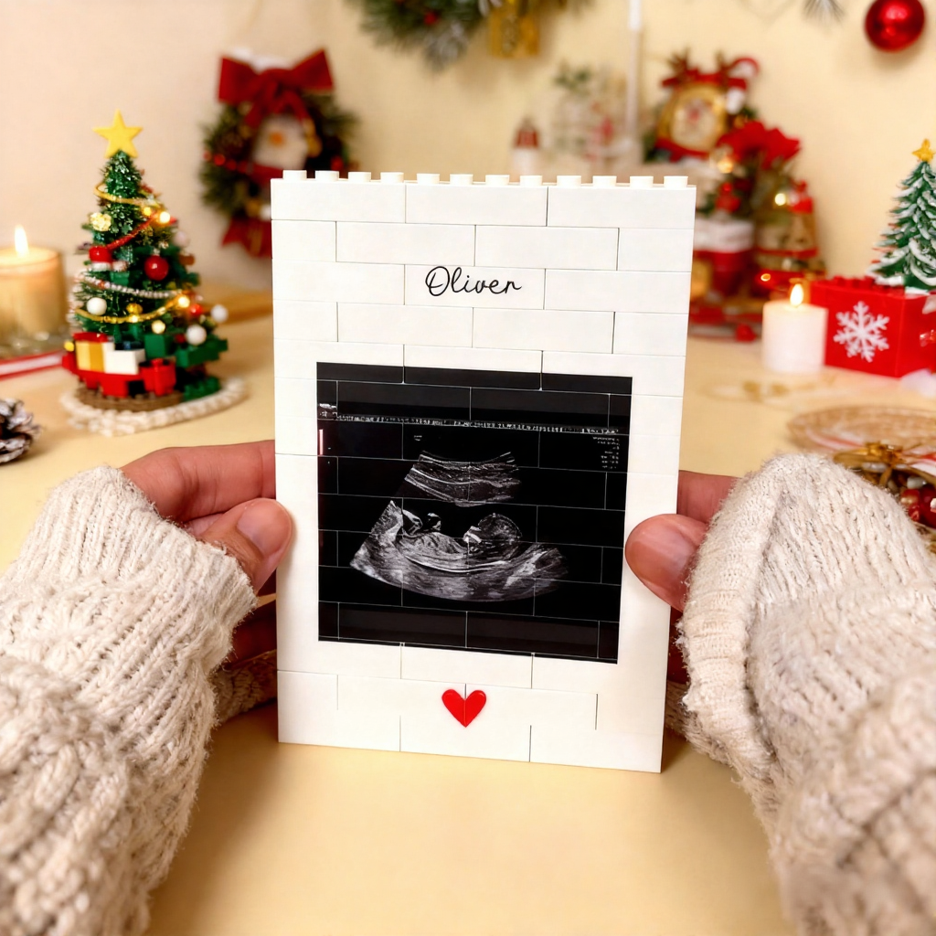 Cadeau Personnalisé Pour Annoncer La Grossesse À Papa : Souvenir De L’échographie De Bébé, Bloc De Construction, Cadeau De Noël Pour Le Nouveau Papa, Amour Du Bébé. - MyFaceSocksFR