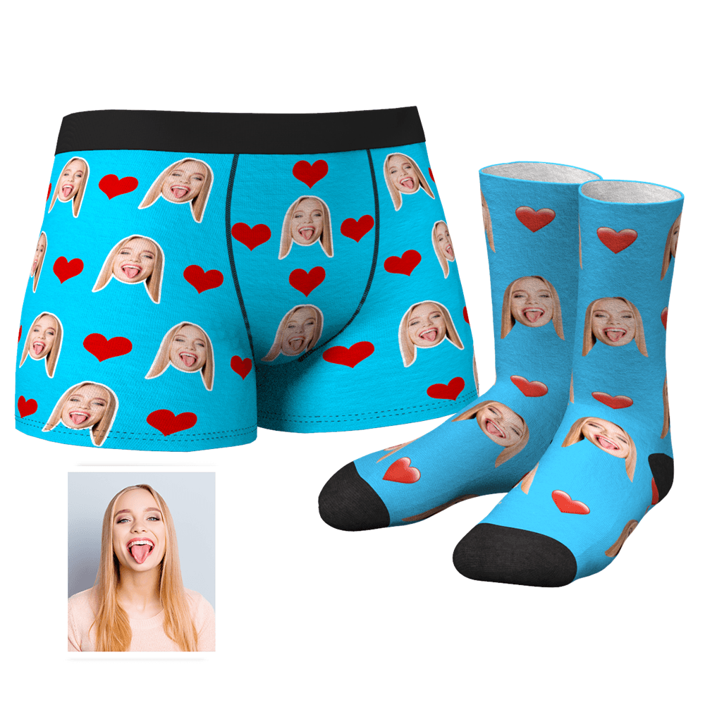 Ensemble Caleçon Et Chaussettes Cœur Personnalisé - VisageChaussettes