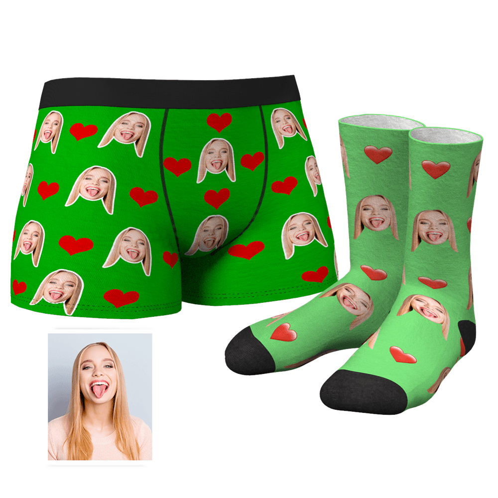 Ensemble Caleçon Et Chaussettes Cœur Personnalisé - VisageChaussettes