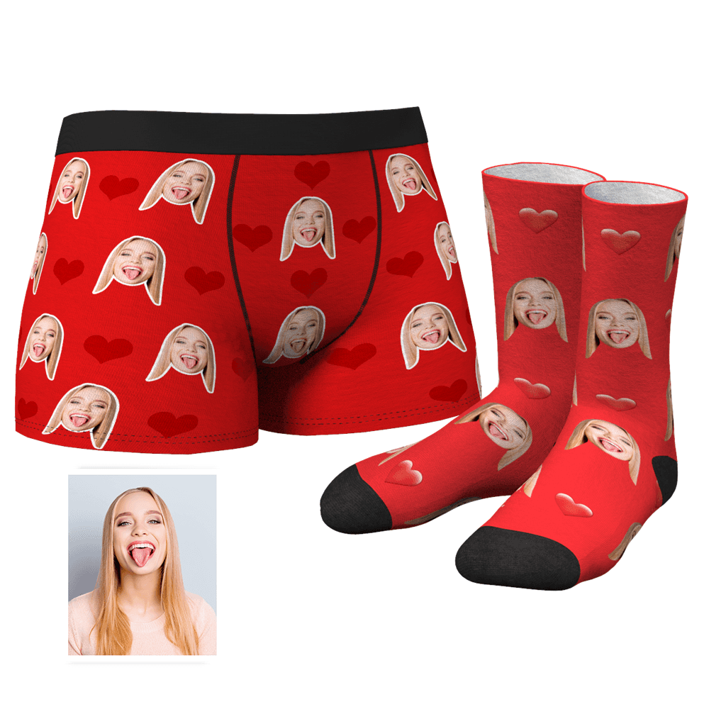 Ensemble Caleçon Et Chaussettes Cœur Personnalisé - VisageChaussettes