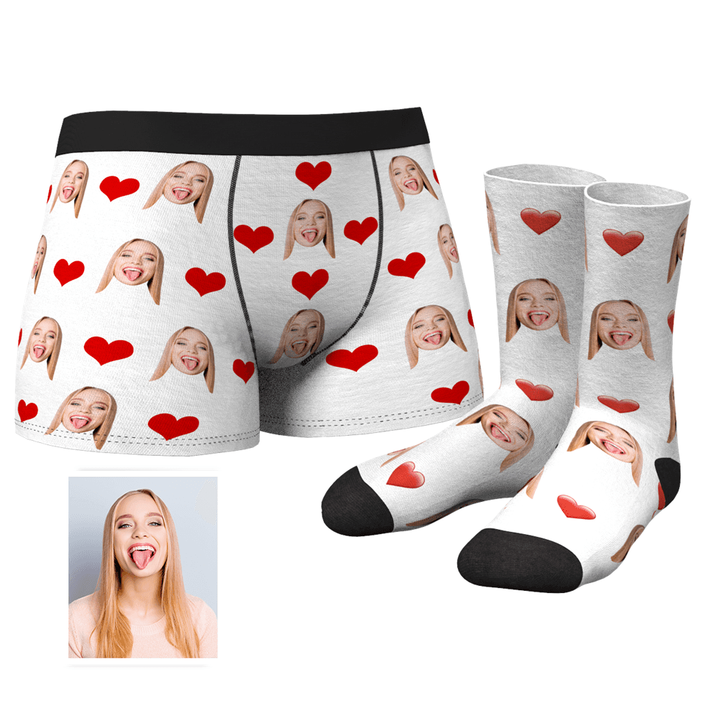 Ensemble Caleçon Et Chaussettes Cœur Personnalisé - VisageChaussettes
