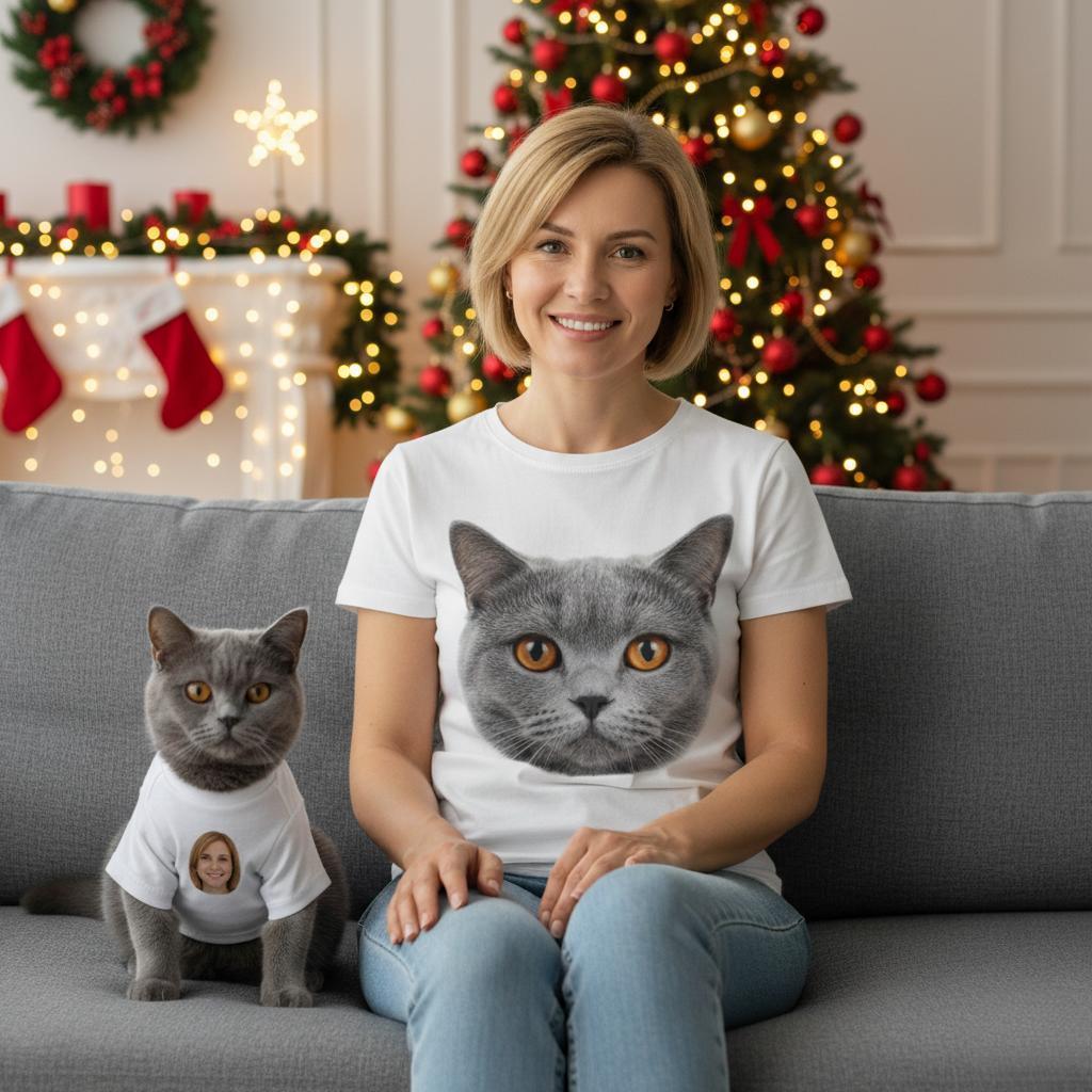 Ensemble De T-shirts Photo Personnalisés Pour Chien Et Maître, Assortis - Cadeau Personnalisé Pour Les Amoureux Des Animaux - MyFaceSocksFR