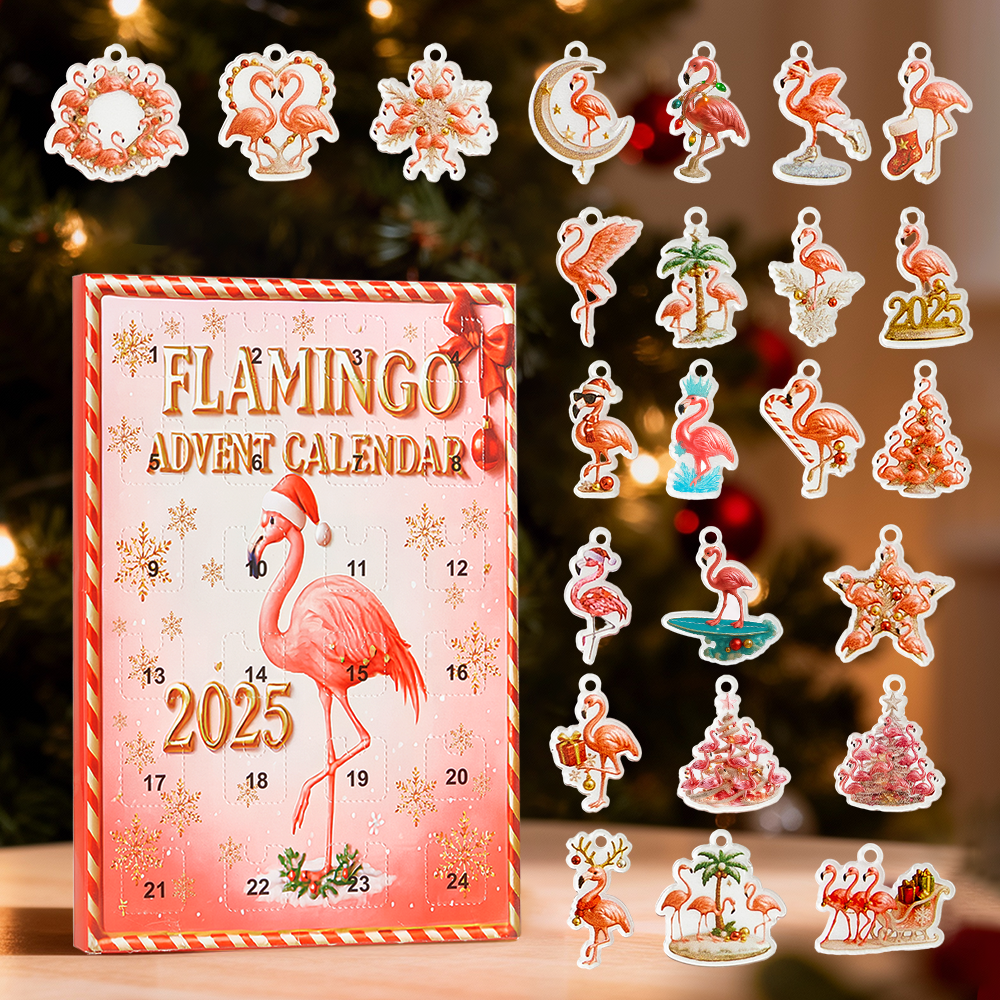Flamingo-adventskalender 2025 – 2d-acryl-weihnachtskalender Mit Rosa Flamingos, Tropische Weihnachtsdeko, Geschenk Für Mädchen Und Frauen - MyFaceSocksDE