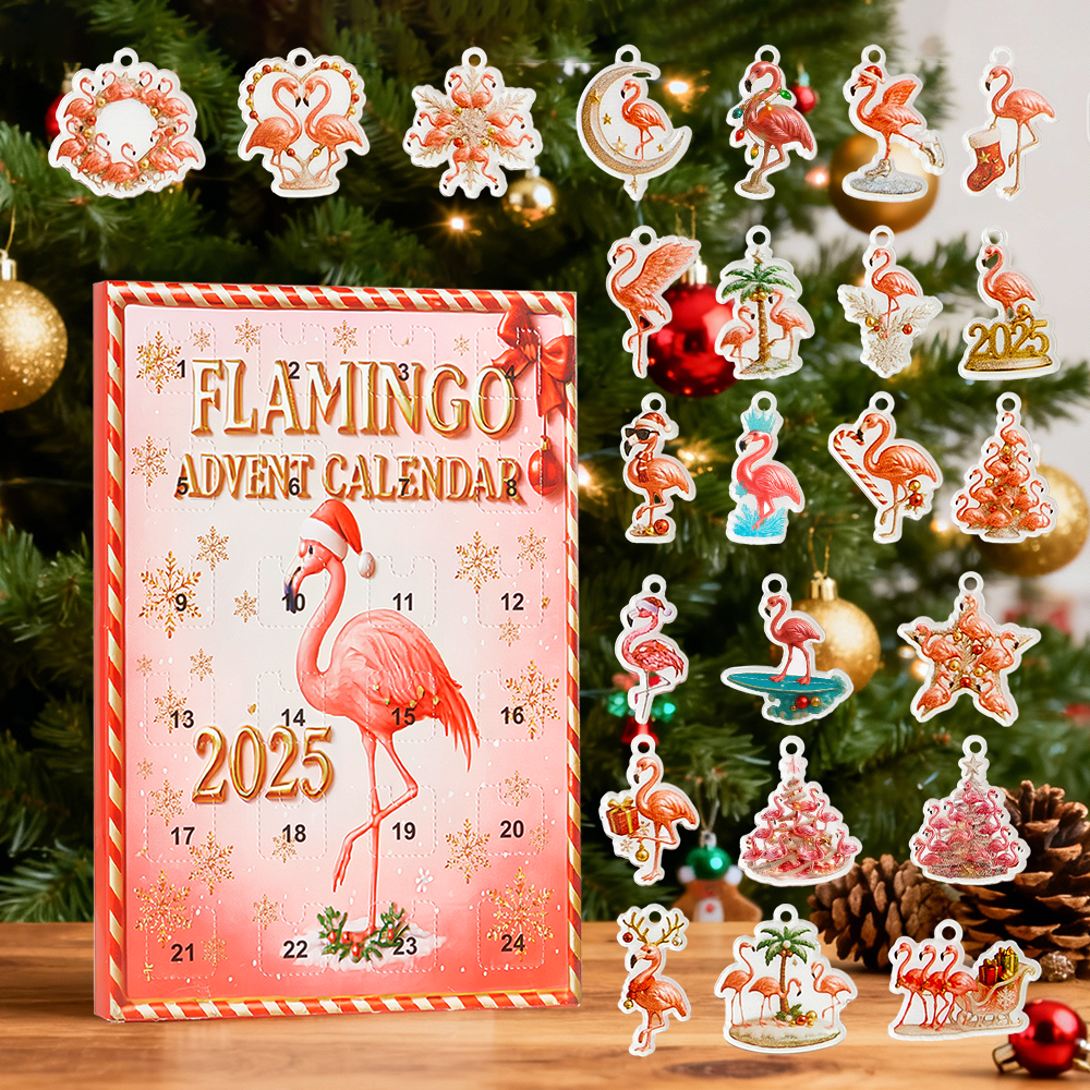 Flamingo-adventskalender 2025 – 2d-acryl-weihnachtskalender Mit Rosa Flamingos, Tropische Weihnachtsdeko, Geschenk Für Mädchen Und Frauen - MyFaceSocksDE