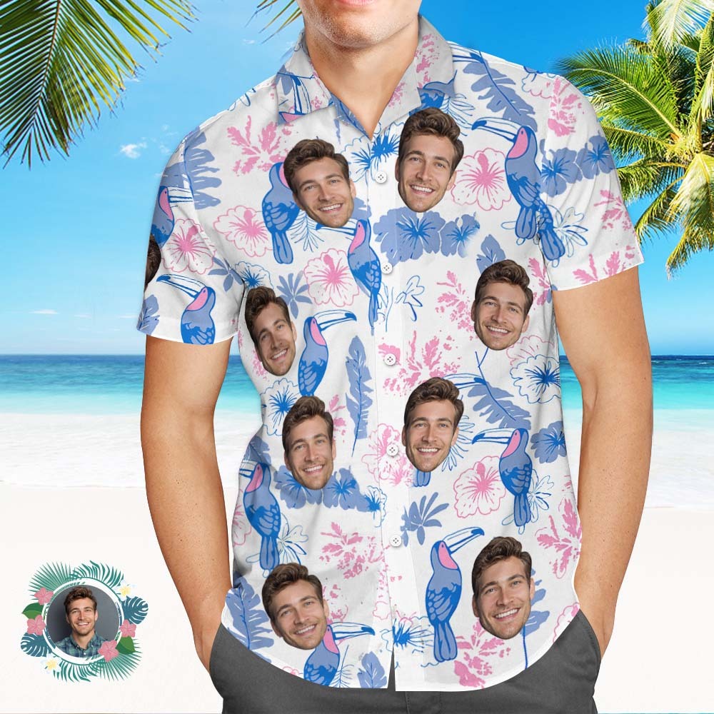 Benutzerdefinierte Hawaii-shirts Personalisierte Tropischen Kleinen Gelben Ente Blau Hawaii-shirts Strand Urlaub Geschenke - MyFaceSocksDE