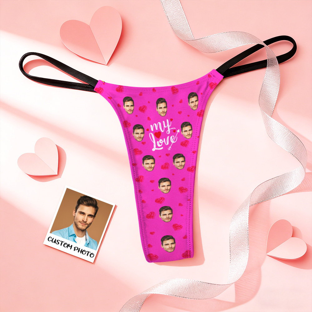 Benutzerdefinierte Tangas Valentinstag Geschenk Gesicht Foto Höschen Lustige Unterwäsche Slips Kiss Me Love Tanga - MyFaceSocksDE
