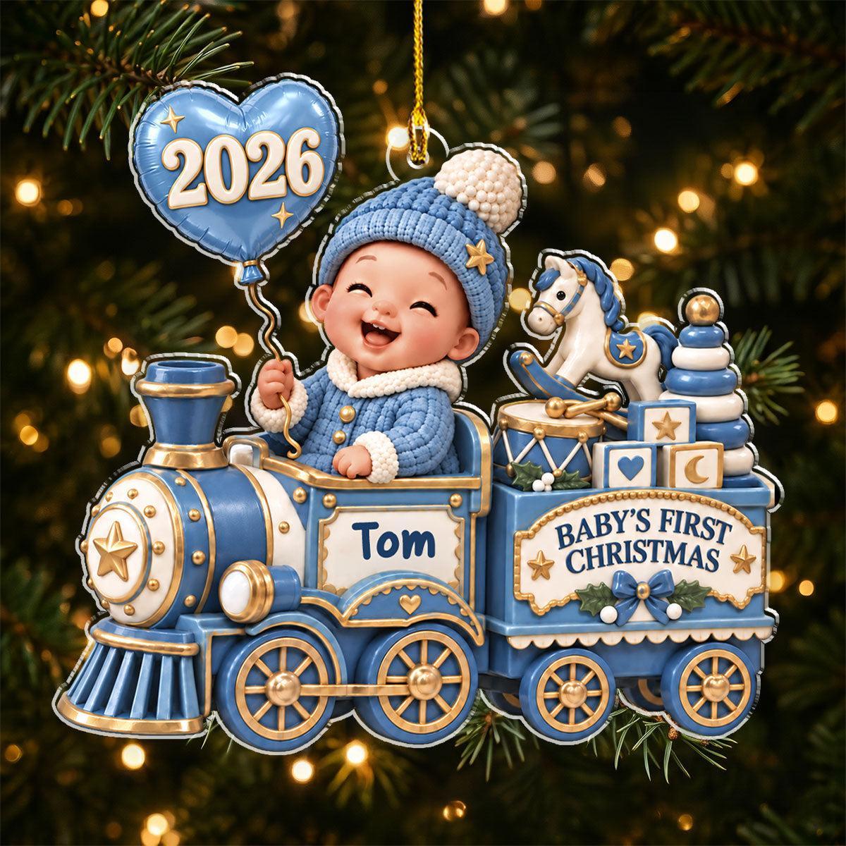Personalisierter Weihnachtsschmuck Zur Ersten Geburt Des Babys – Zugdesign Für Frischgebackene Eltern, Weihnachtsgeschenk 2026 - MyFaceSocksDE