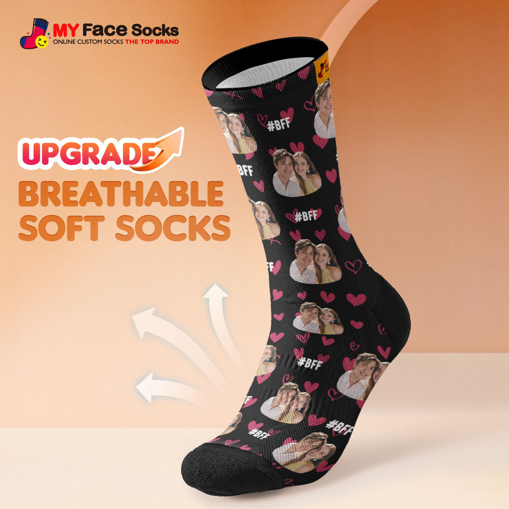 Benutzerdefinierte Gesichtssocken #bff Mehrere Fotos Hinzufügen Geschenk Für Besties Personalisierte Gesichtssocken - MyFaceSocksDE