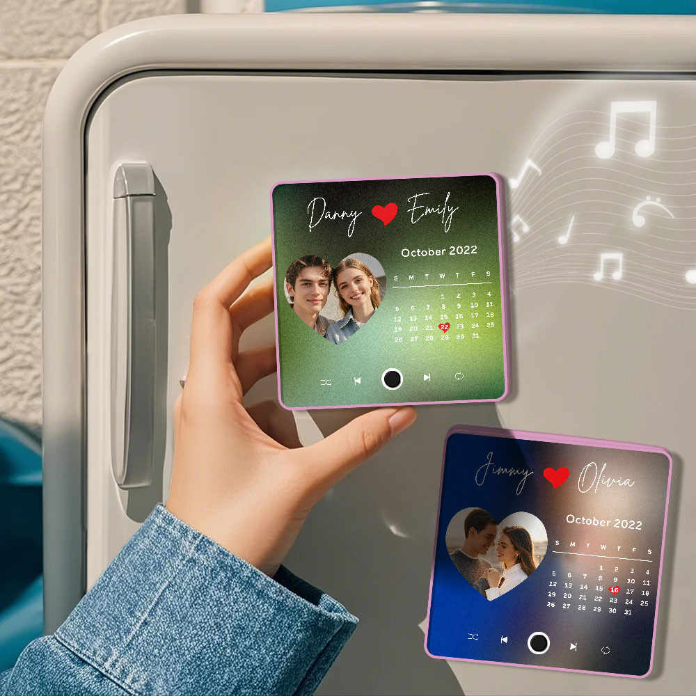 Personalisierter Fotoalbum-musik-kühlschrankmagnet, Herzfoto Und Datum, Musik-kühlschrank, Personalisierter Telefon-musik-kühlschrankmagnet Pro - MyFaceSocksDE
