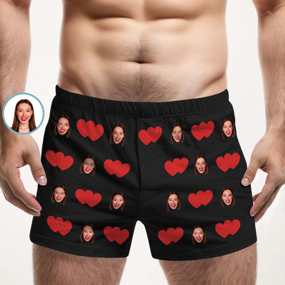 Benutzerdefinierte Gesicht Mehrfarbige Boxershorts Rotes Herz Personalisierte Foto Unterwäsche Geschenk Für Ihn - GesichtSocken