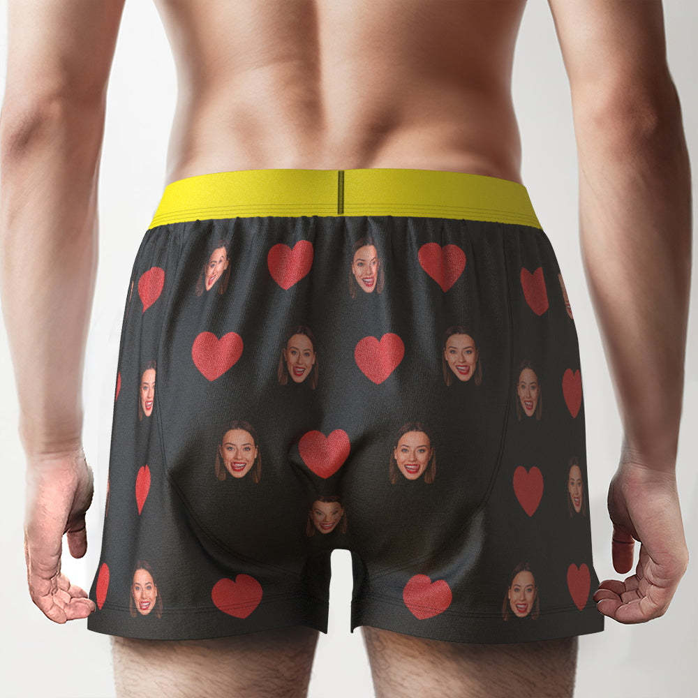 Custom Face Red Heart Design Boxershorts Mit Personalisiertem Text Auf Dem Bund. Personalisierte Unterwäsche Für Ihn - GesichtSocken