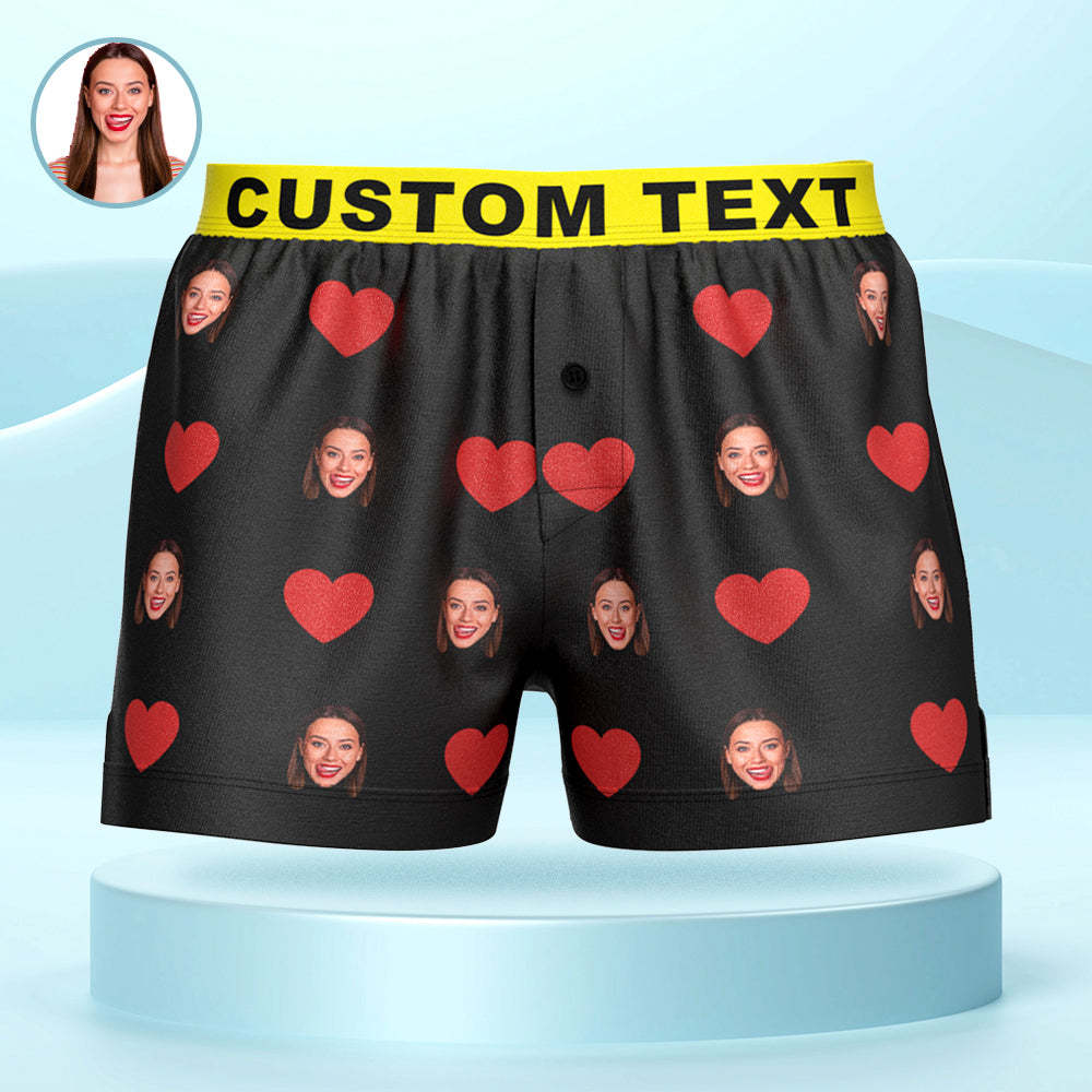 Custom Face Red Heart Design Boxershorts Mit Personalisiertem Text Auf Dem Bund. Personalisierte Unterwäsche Für Ihn - GesichtSocken