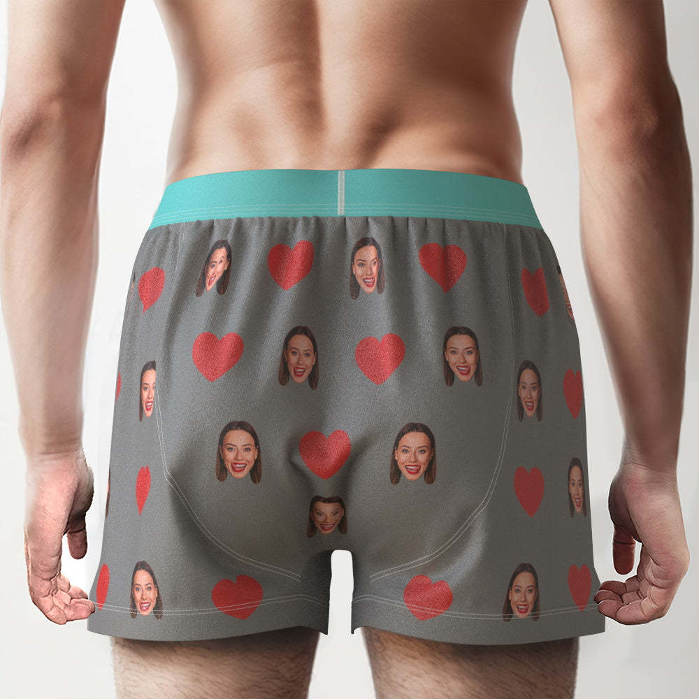 Custom Face Red Heart Design Boxershorts Mit Personalisiertem Text Auf Dem Bund. Personalisierte Unterwäsche Für Ihn - GesichtSocken