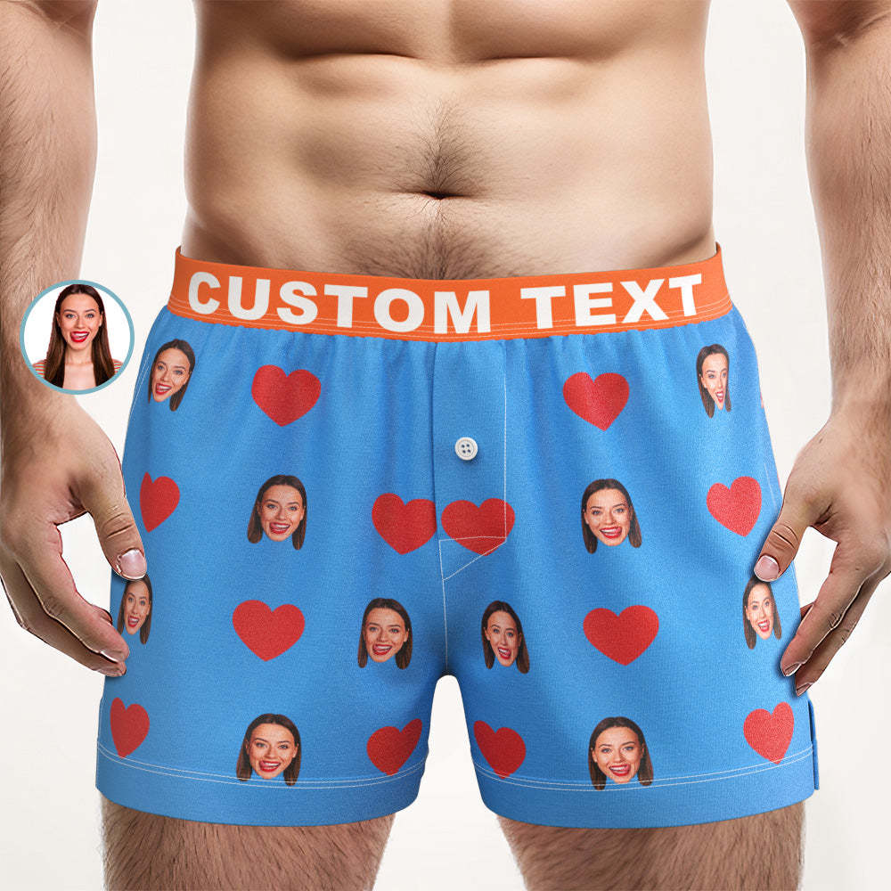 Custom Face Red Heart Design Boxershorts Mit Personalisiertem Text Auf Dem Bund. Personalisierte Unterwäsche Für Ihn - GesichtSocken