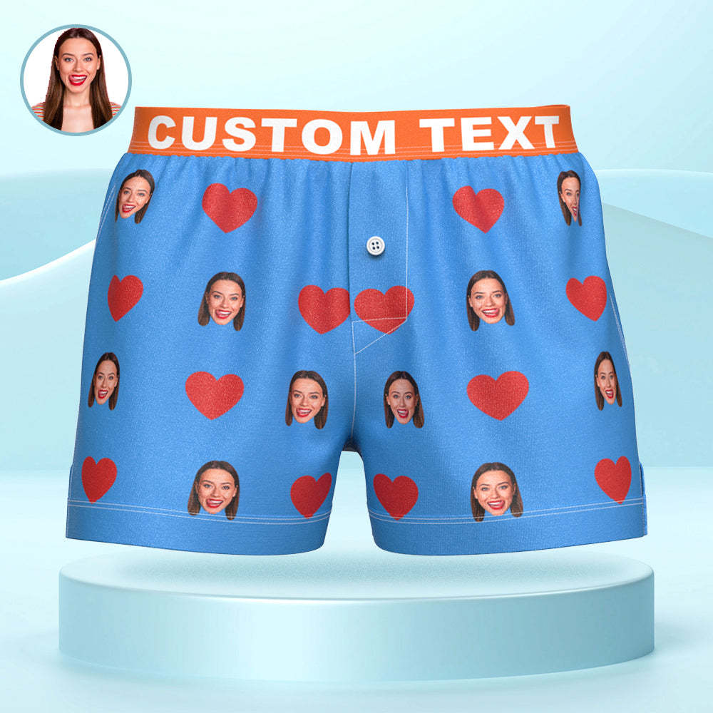 Custom Face Red Heart Design Boxershorts Mit Personalisiertem Text Auf Dem Bund. Personalisierte Unterwäsche Für Ihn - GesichtSocken