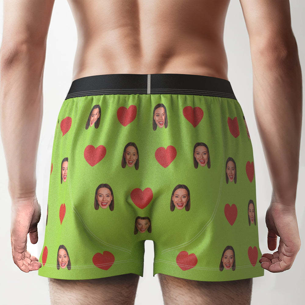 Custom Face Red Heart Design Boxershorts Mit Personalisiertem Text Auf Dem Bund. Personalisierte Unterwäsche Für Ihn - GesichtSocken