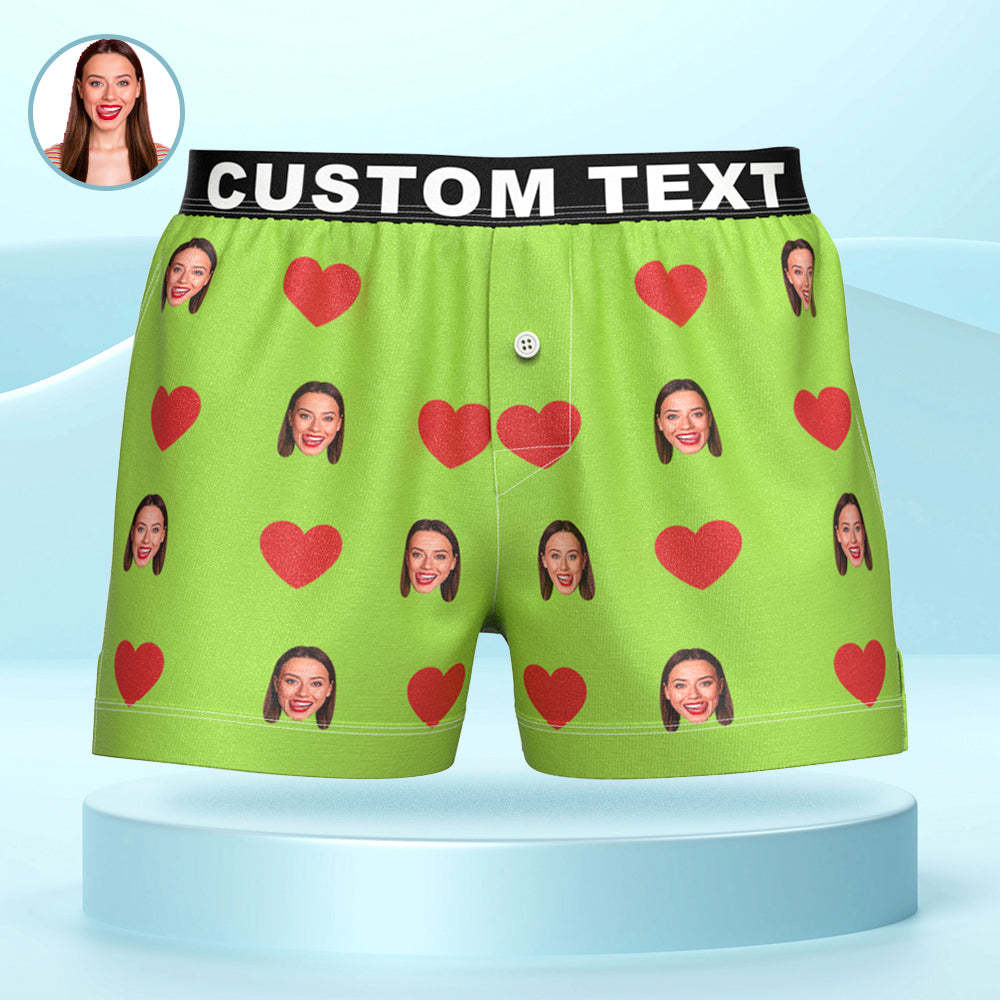 Custom Face Red Heart Design Boxershorts Mit Personalisiertem Text Auf Dem Bund. Personalisierte Unterwäsche Für Ihn - GesichtSocken