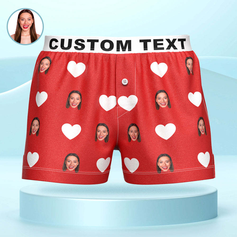 Custom Face Red Heart Design Boxershorts Mit Personalisiertem Text Auf Dem Bund. Personalisierte Unterwäsche Für Ihn - GesichtSocken