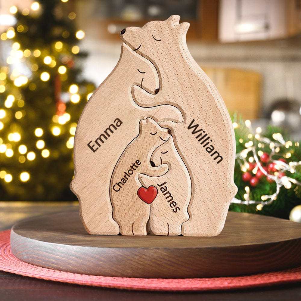Holzbären-puzzle, Familien-puzzle Mit Individuellen Namen, Heimdekoration, Weihnachtsgeschenke - GesichtSocken
