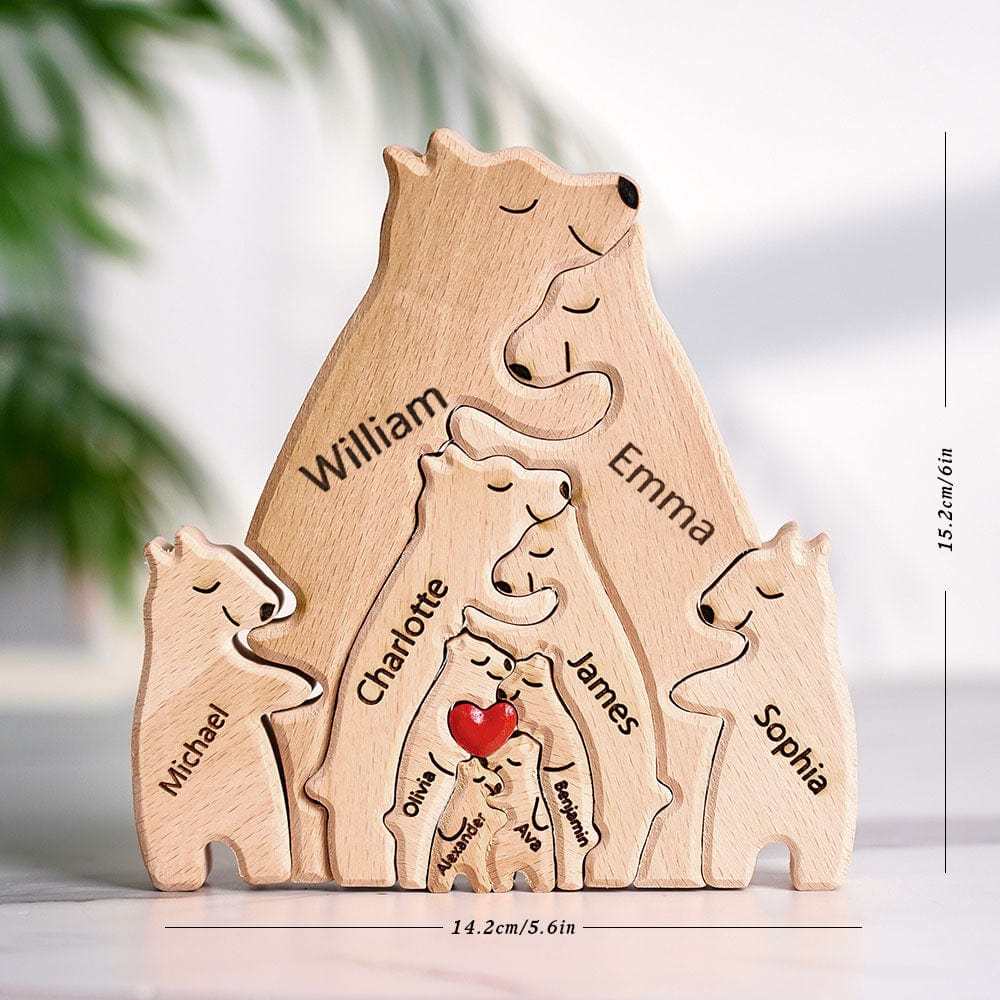 Holzbären-puzzle, Familie, Individuelle Namen, Puzzle, Heimdekoration, Geschenke - GesichtSocken