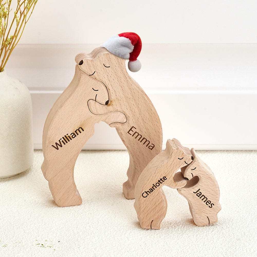 Benutzerdefinierte Namen Weihnachten Holz Bären Familie Puzzle Home Decor Weihnachtsgeschenke - GesichtSocken