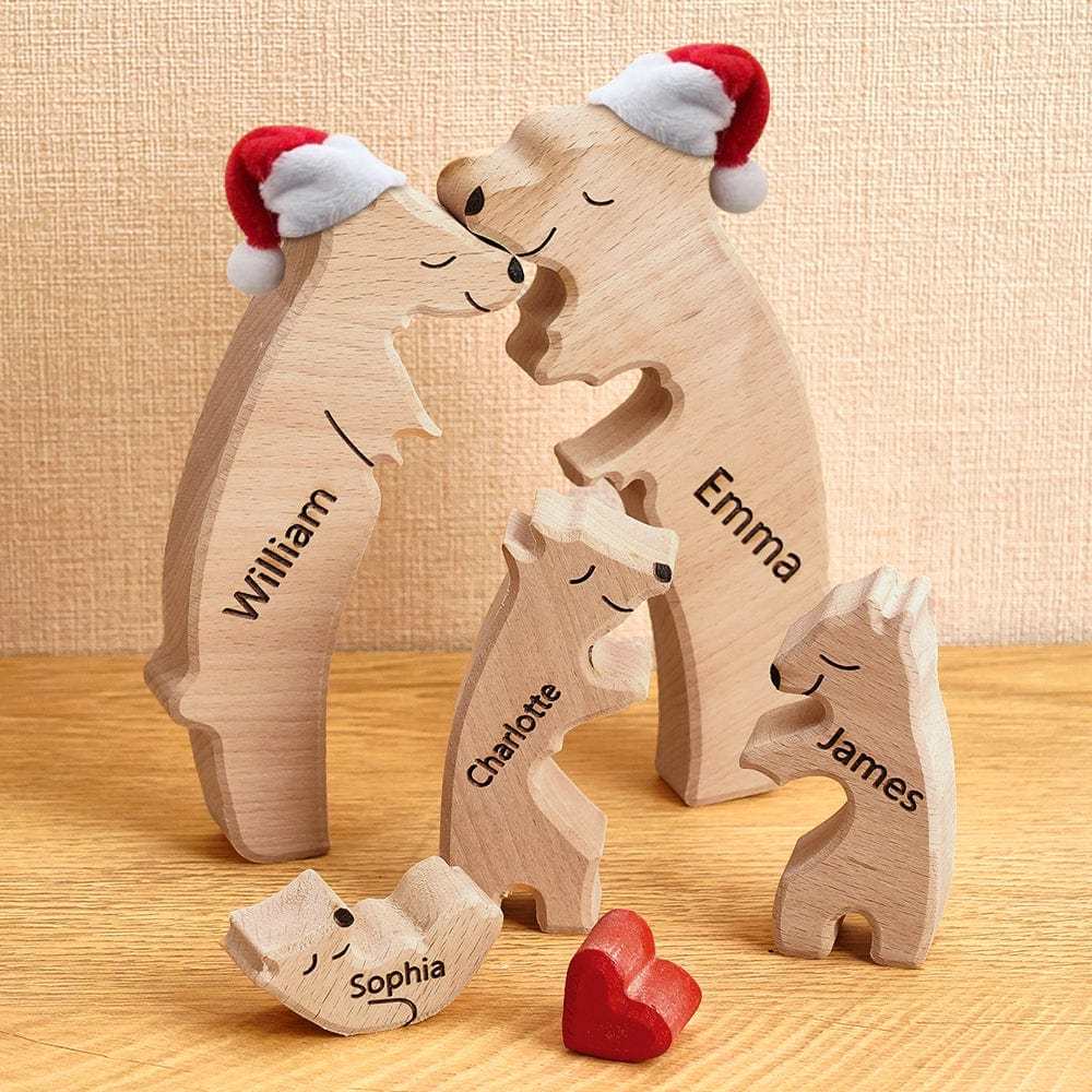 Benutzerdefinierte Namen Weihnachten Holz Bären Familie Puzzle Home Decor Weihnachtsgeschenke - GesichtSocken