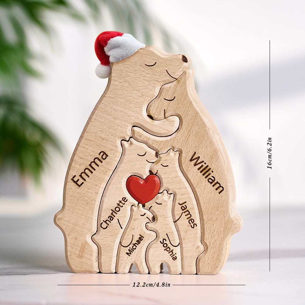 Benutzerdefinierte Namen Weihnachten Holz Bären Familie Puzzle Home Decor Weihnachtsgeschenke - GesichtSocken