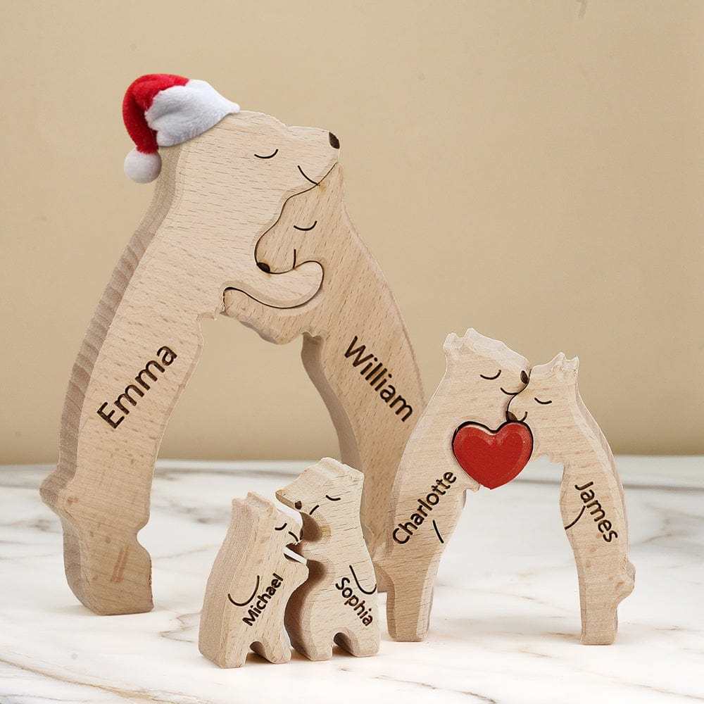 Benutzerdefinierte Namen Weihnachten Holz Bären Familie Puzzle Home Decor Weihnachtsgeschenke - GesichtSocken