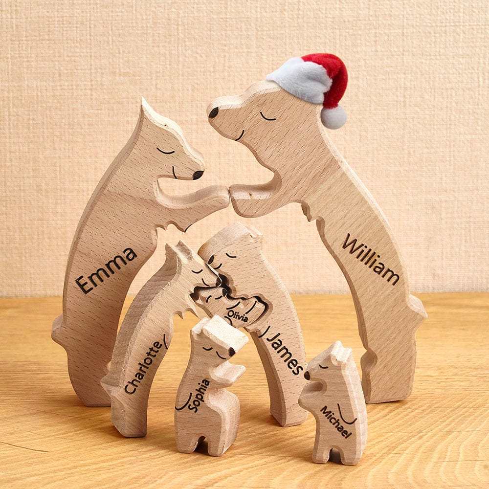 Benutzerdefinierte Namen Weihnachten Holz Bären Familie Puzzle Home Decor Weihnachtsgeschenke - GesichtSocken