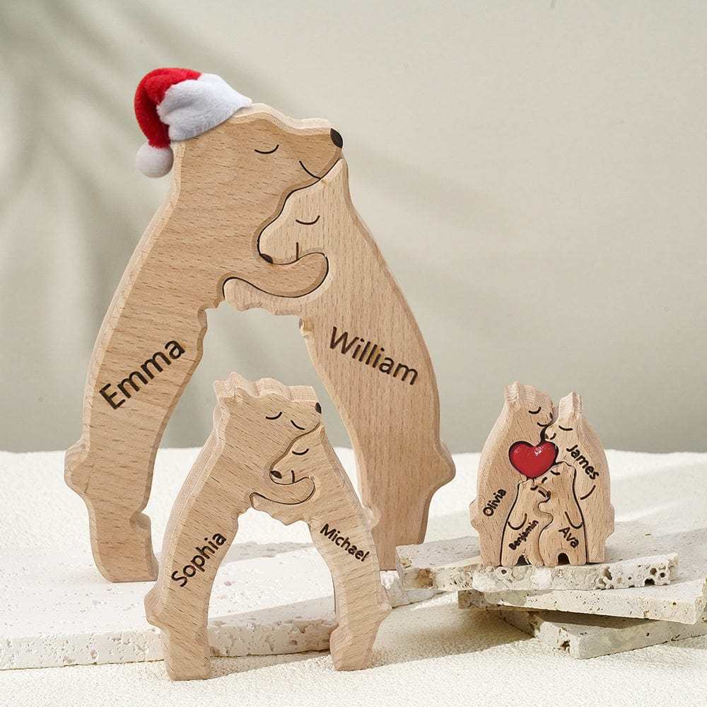 Benutzerdefinierte Namen Weihnachten Holz Bären Familie Puzzle Home Decor Weihnachtsgeschenke - GesichtSocken