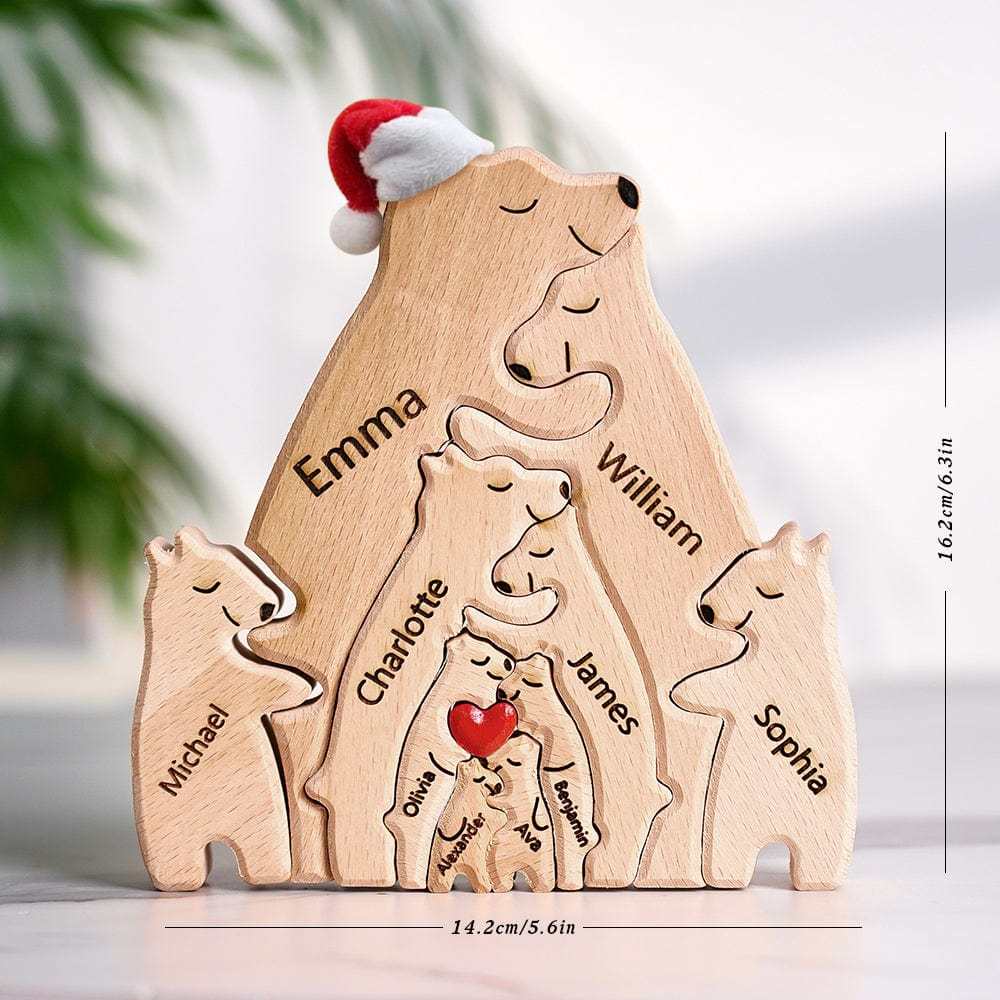 Benutzerdefinierte Namen Weihnachten Holz Bären Familie Puzzle Home Decor Weihnachtsgeschenke - GesichtSocken