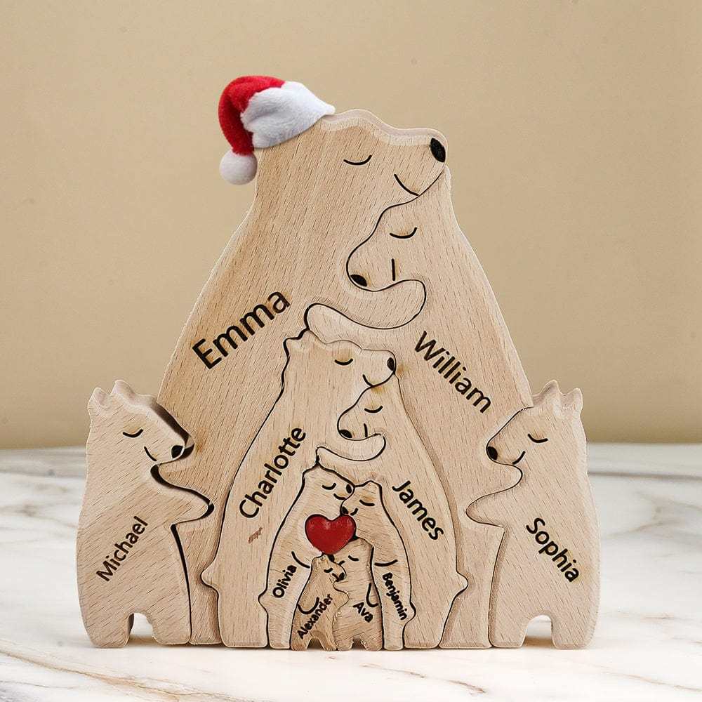 Benutzerdefinierte Namen Weihnachten Holz Bären Familie Puzzle Home Decor Weihnachtsgeschenke - GesichtSocken