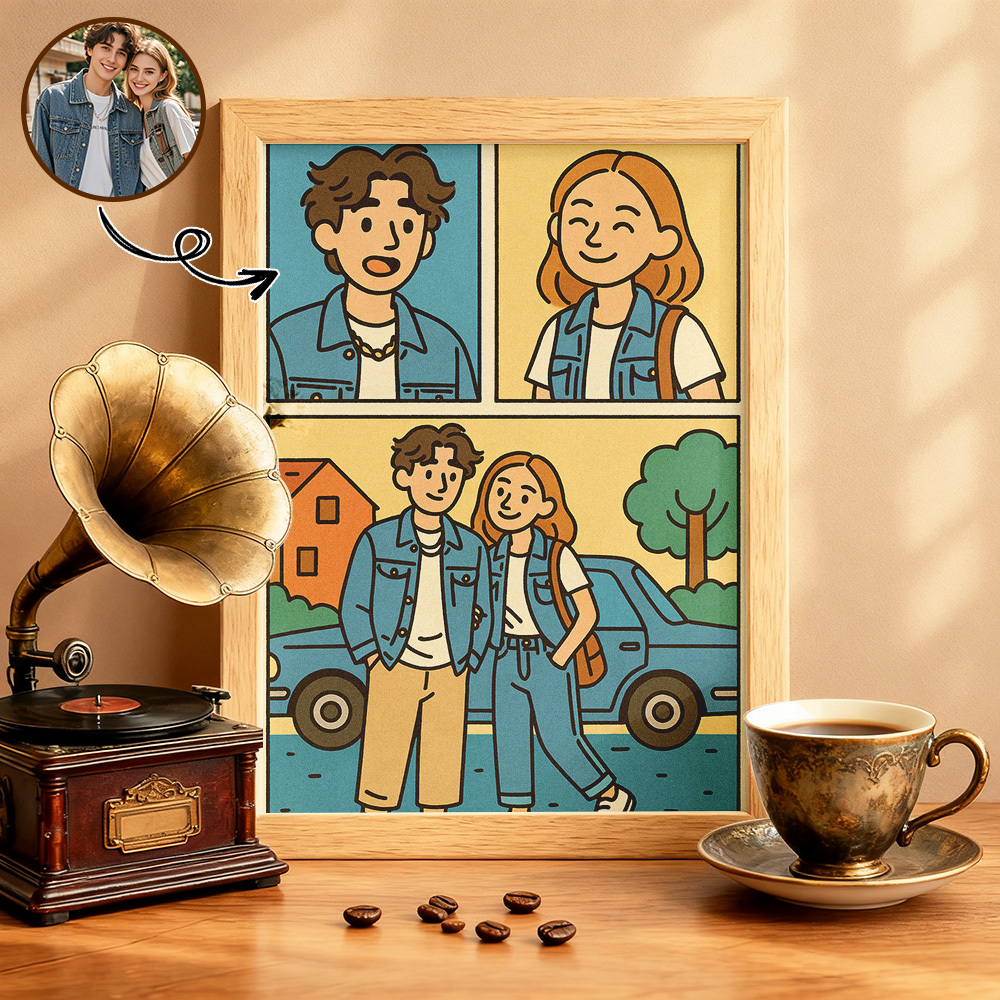 Benutzerdefinierte Cartoon Portrait Ornament Drei-rahmen Foto Handgemalte Illustration Stil Anime Ornamente - MyFaceSocksDE