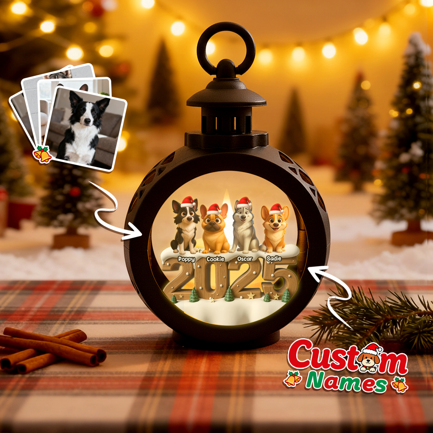 Personalisierte Weihnachtslaterne Mit Anime-fotos – Individuelle Weihnachtsgeschenke Für Tierliebhaber - MyFaceSocksDE