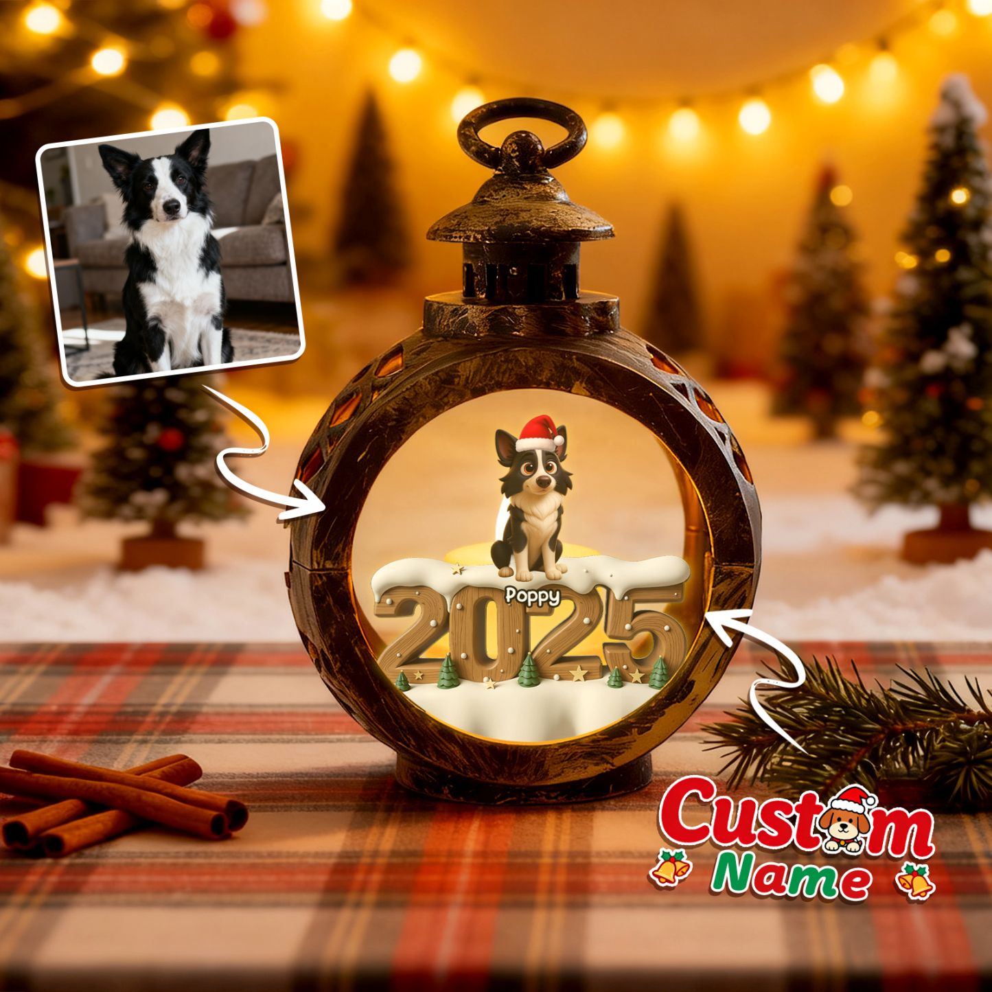 Personalisierte Weihnachtslaterne Mit Anime-fotos – Individuelle Weihnachtsgeschenke Für Tierliebhaber - MyFaceSocksDE